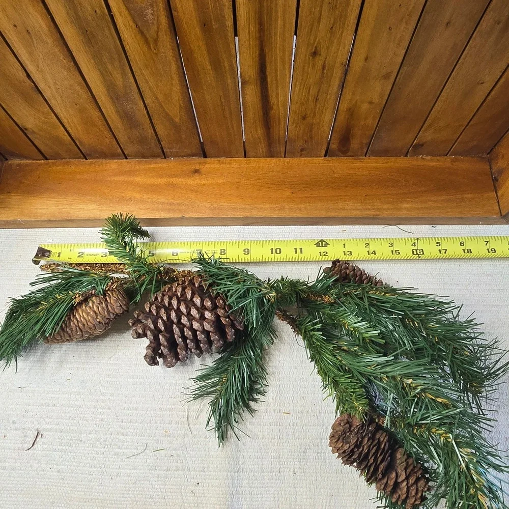 Rustic Artificial Pine Needle Garland with Large Pine Cones 19 Inch Green Brown